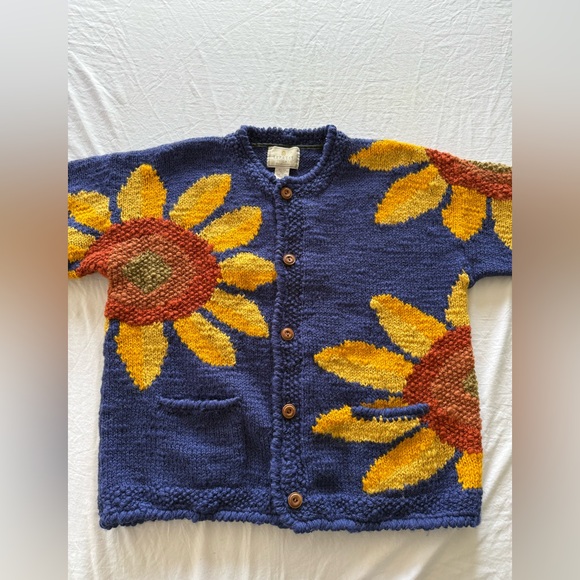 VINTAGE Express Tricot Sunflower Sweater granny bohemian eclectic grandpa boho - Picture 8 of 16